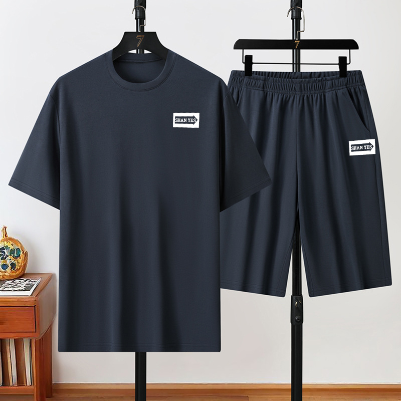Verano hombre de tamaño europeo manga corta cuello redondo traje deportivo casual de alta calidad moda transfronteriza cuello deportivo manga corta hombre