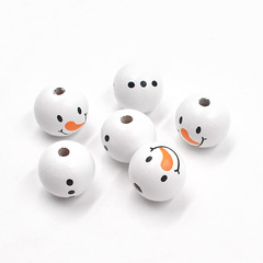20MM White Printed Wood Beads Christmas Snowman Colorful Wood Beads DIY Home Festival Decor Wooden Beads