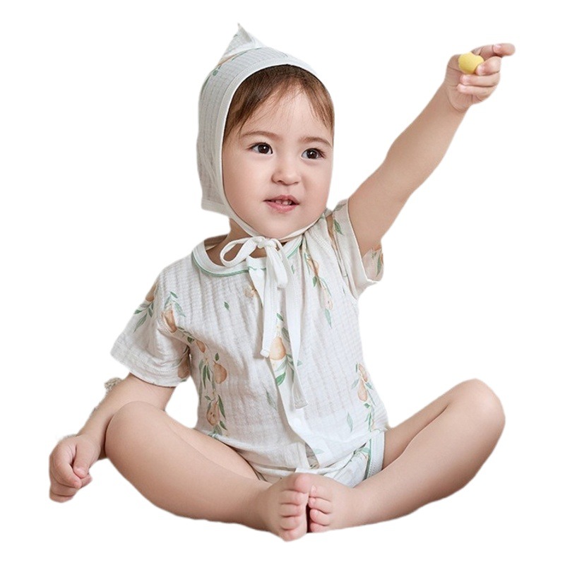 Ropa de pedo para bebé, ropa antibacteriana de manga corta para recién nacidos, mampara triangular para bebés transpirable para hombres y mujeres, una pieza delgada