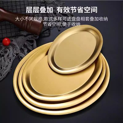 新款不鏽鋼304砂光加厚橢圓形酒店ins歐美咖啡店早餐托盤食物餐碟
