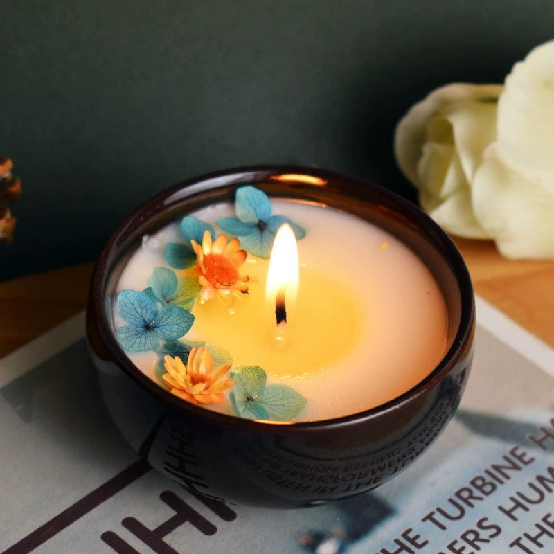 Chinese ceramic cup dried flower essential oil aromatherapy candle gift box black bedroom atmosphere sense birthday Mid-Autumn Festival for girls