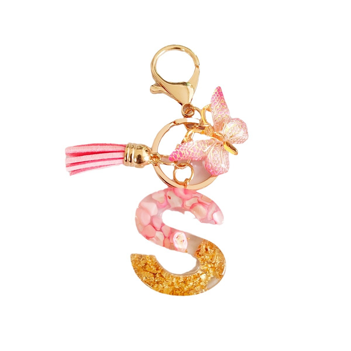 Caliente nueva carta creativa llavero colgante resina epoxi letra mariposa accesorios de la joyería clave colgante