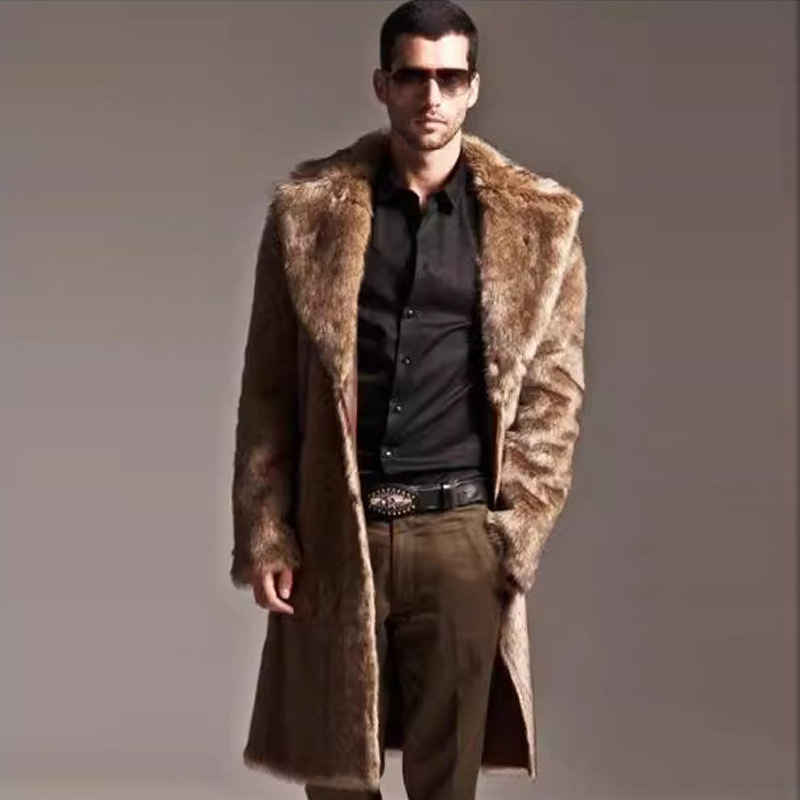 Amazon Men's Cross-Border Retro Style Fur Jacket Men's Winter Mid-Length Artificial Fur Warm Fur Coat