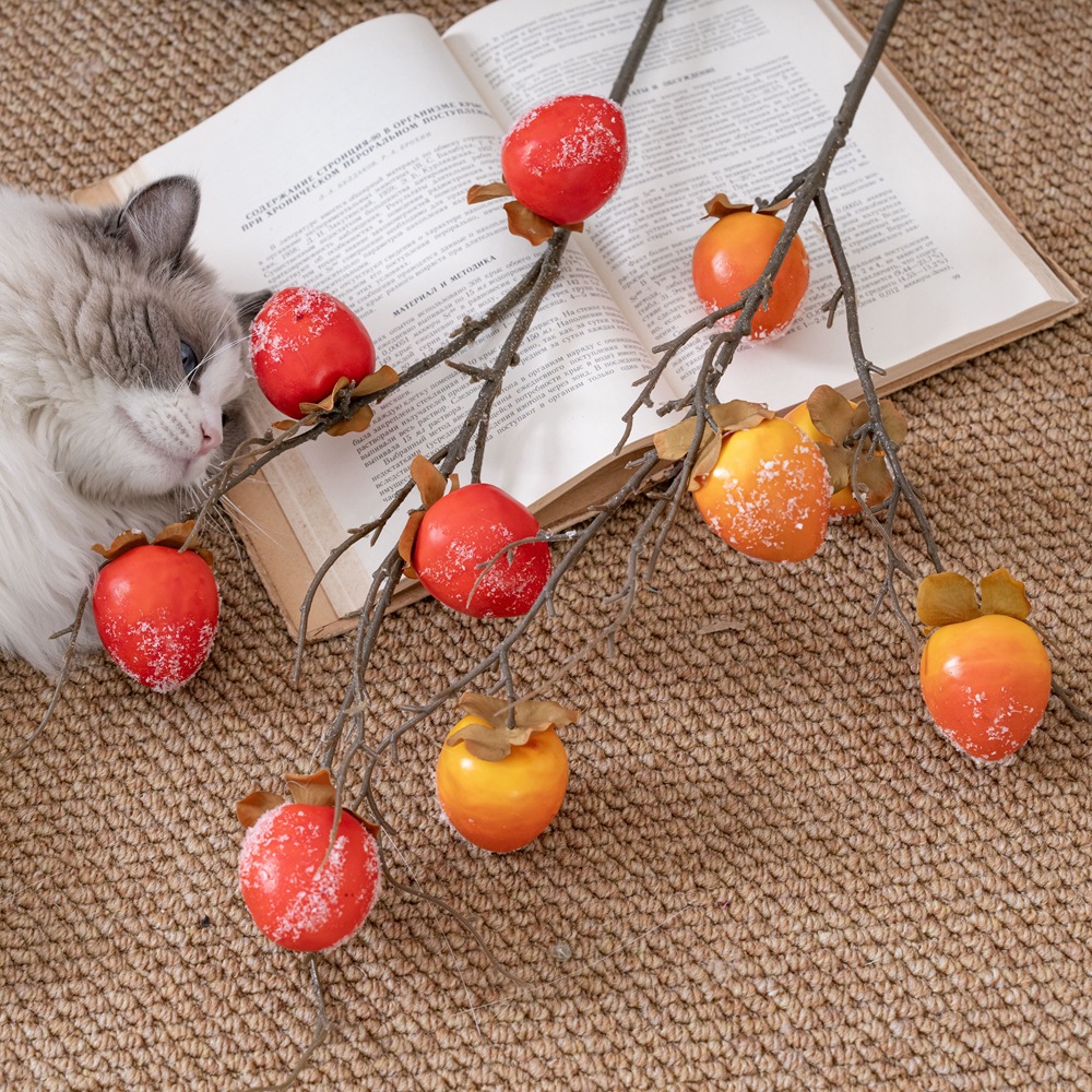 假花撒雪仿真柿子仿真花廠家綠植物批發婚慶裝飾品INS跨境MW86001