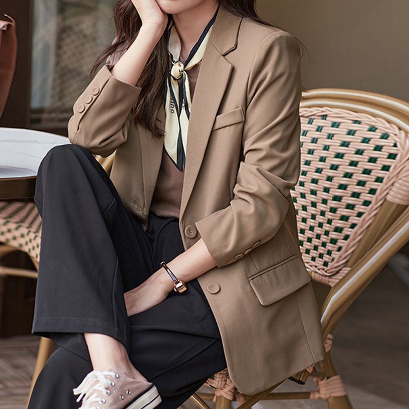 Khaki spring demi-season elegant classic suit jacket