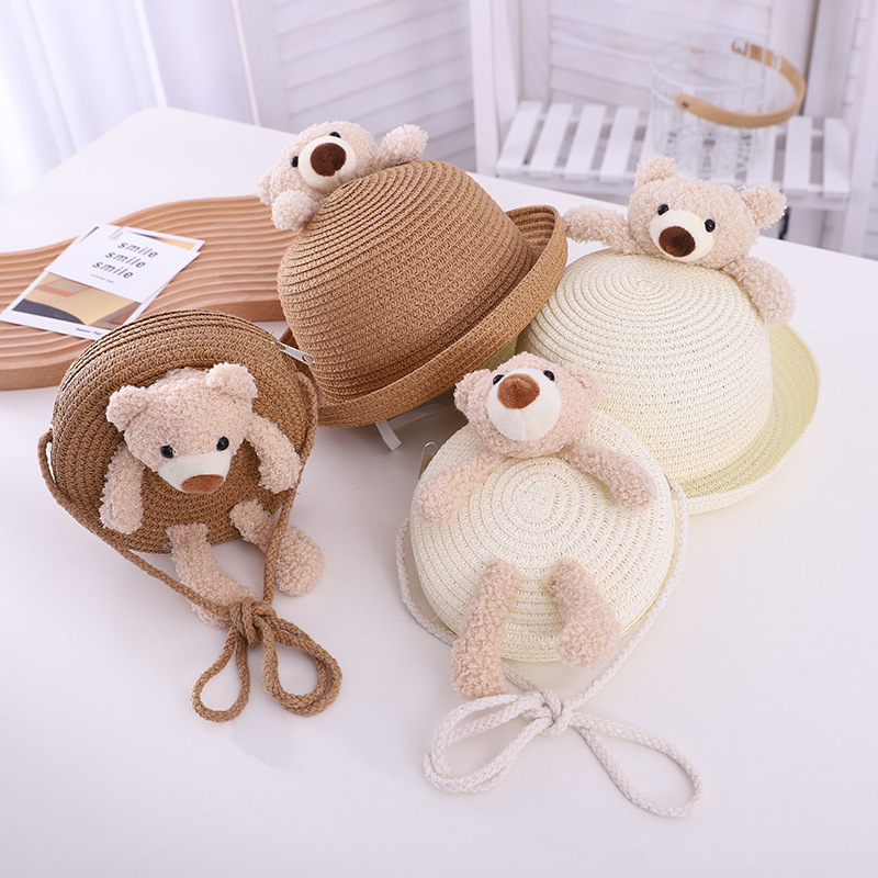 Children's Cute Little Bear Straw Hat Baby Sun Hat Wholesale display picture 2
