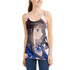 亚马逊 夏季休闲新款女士时尚3D数码印花吊带无袖 女士新款背心