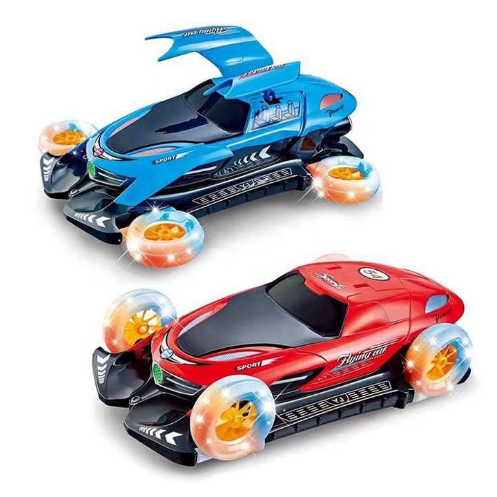 Transfronterizos niños eléctricos de cuatro ruedas giratorias coche de vuelo Amazon puerta abierta deformación de luces coche de juguetes de música