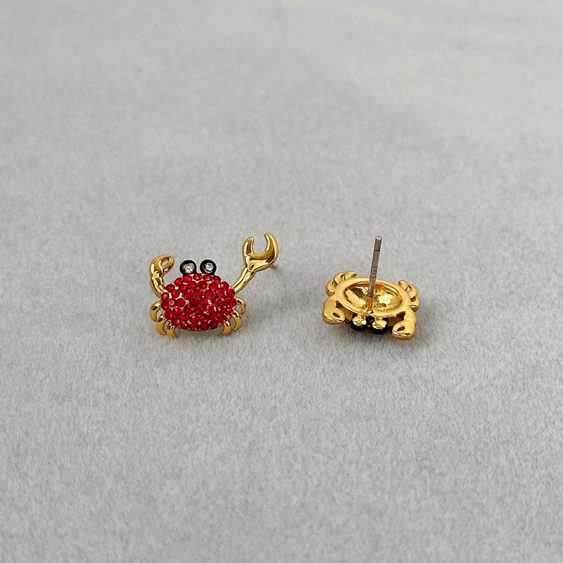 Crab Pattern 1 Pair Cute Japanese Style Crab Plating Brass Zircon Ear Studs