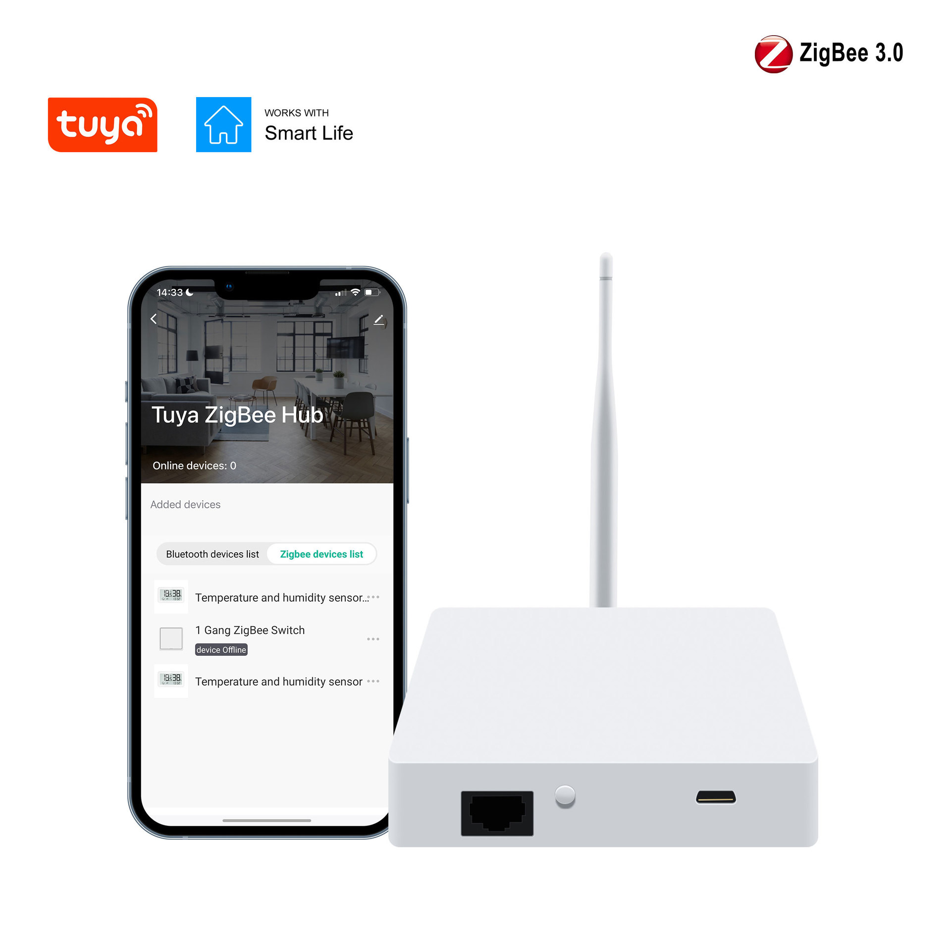 Zigbee 3.0 simli kuchaytiruvchi markaziy shlyuz tashqi antennali