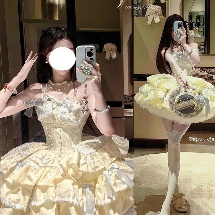 Tea Break French First Love Milk Sweet Fluffy Cake Princess Dress Birthday Dress Forest Style Lolita Tube Top Dress