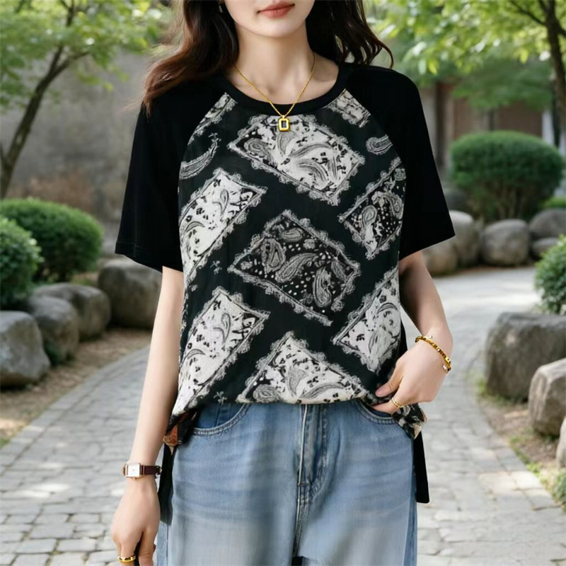 2026 Summer Women's Cotton Silk Top, Loose Fit, Mid-Length, Versatile Leopard Print, Thin Artificial Cotton Short-Sleeve Patchwork T-Shirt 2026 Summer Women's Cotton Silk Top, Loose Fit, Mid-Length, Versatile Leopard Print, Thin Artificial Cotton Short-Sleeve Patchwork T-Shirt