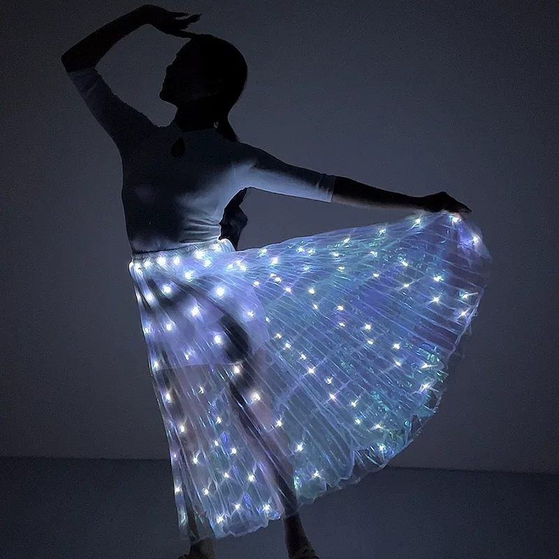 LED юбка белая/фантазийная заряжаемая складчатая юбка прозрачные реквизит для танца, костюм для танца живота