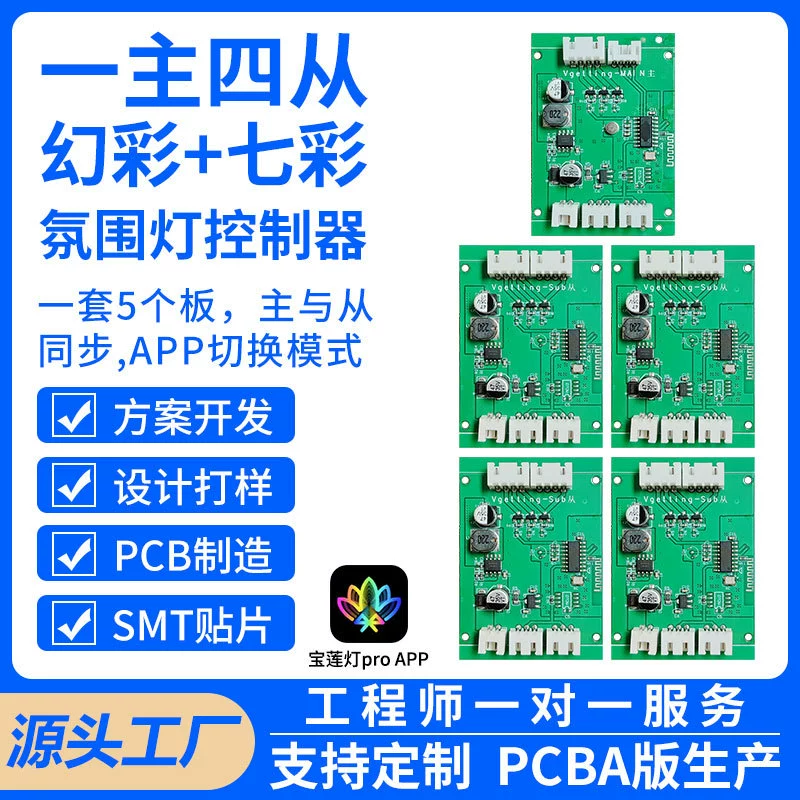 Bocong один основной четыре вспомогательных контроллера красочной атмосферы, автомобильная четырехдверная световая полоса, модифицированная красочная модернизация света 10-30 В