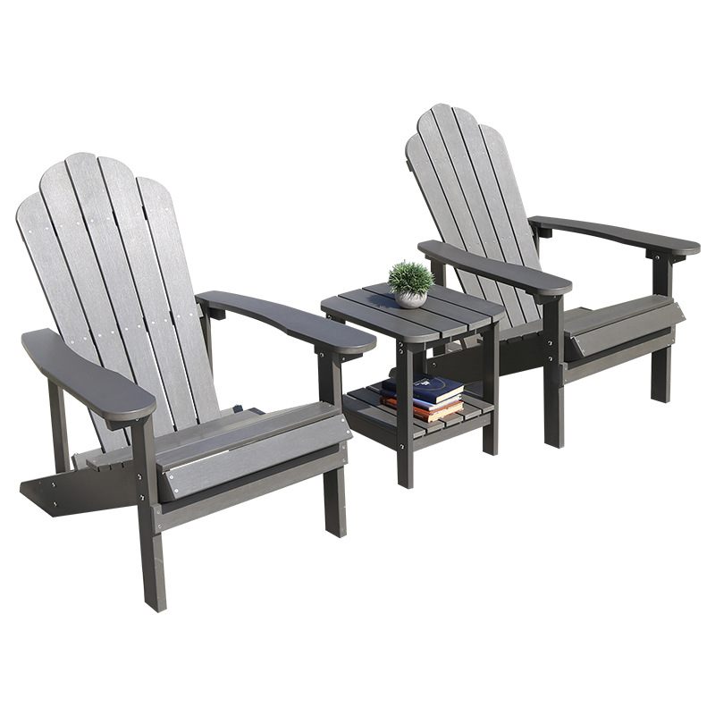 2 sillones reclinables de madera de plástico gris 1 mesa de centro de doble capa