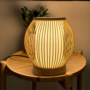 Small and Elegant Japanese-Style Antique Hand-Woven Bamboo Lamp Bedroom Tea Room Study Desktop Table Lamp Chinese Creative Lamp