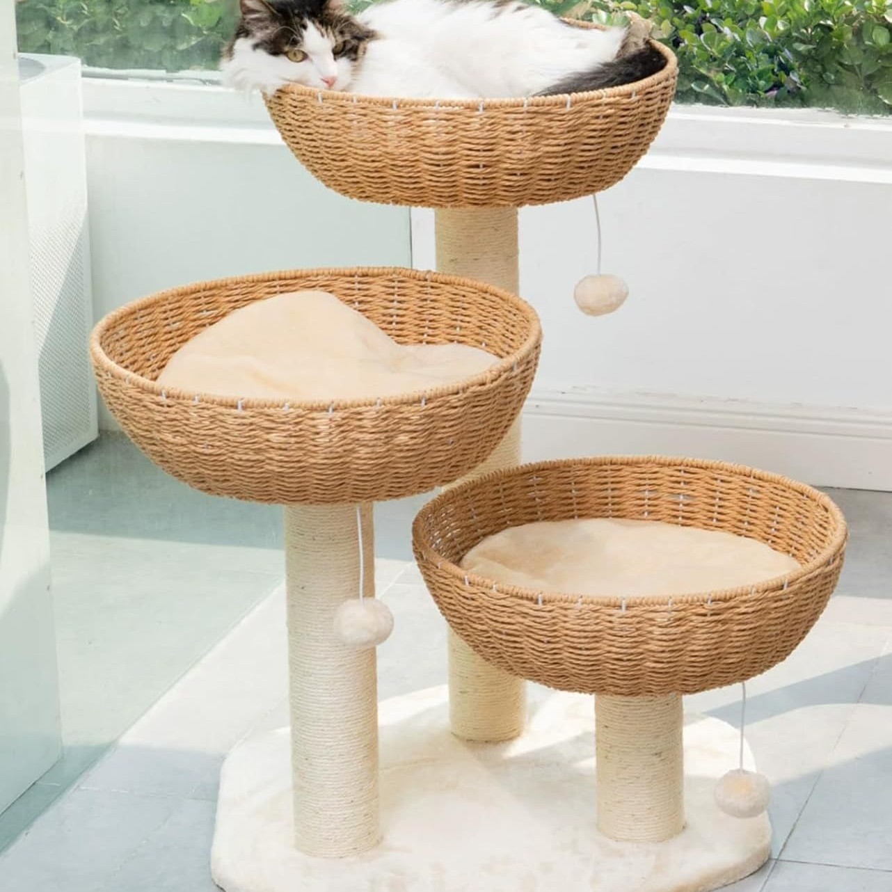 등나무 고양이 클라이밍 프레임, 고양이 둥지, 고양이 트리 일체형 일본식 사이잘 고양이 선반, 고양이 스크래치 컬럼, 고양이 용품