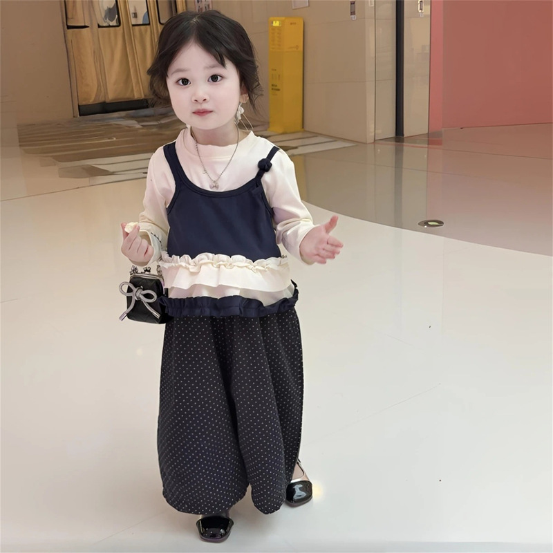 女童套装2025秋季新款儿童内搭修身设计感假两件叠穿上衣女孩长裤|undefined