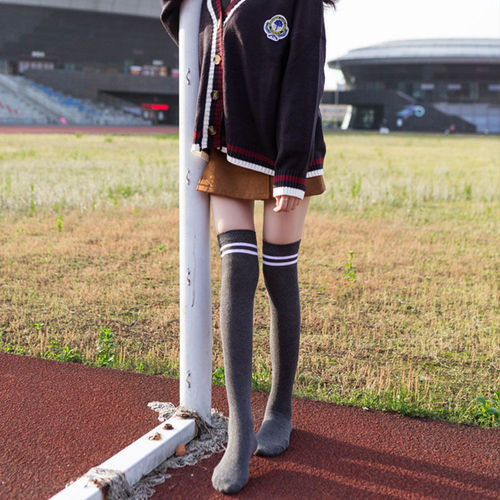 Over-the-knee socks for women, spring and autumn slim leg stockings, football socks, two-bar college style long calf socks