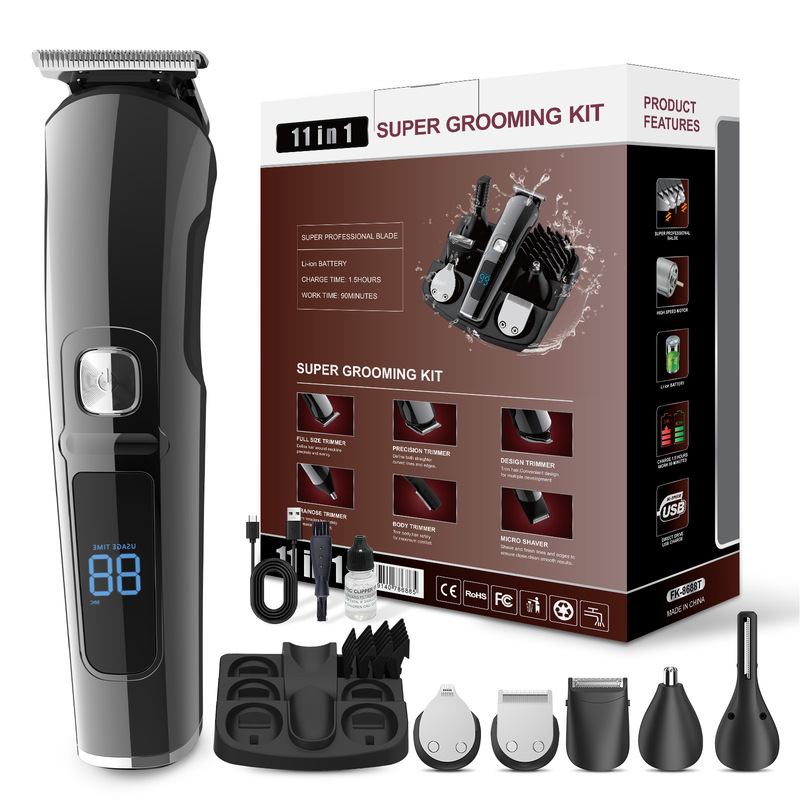Cross-border wholesale all-in-one electric hair clipper set body hair razor digital display electric clippers oil head carving pusher