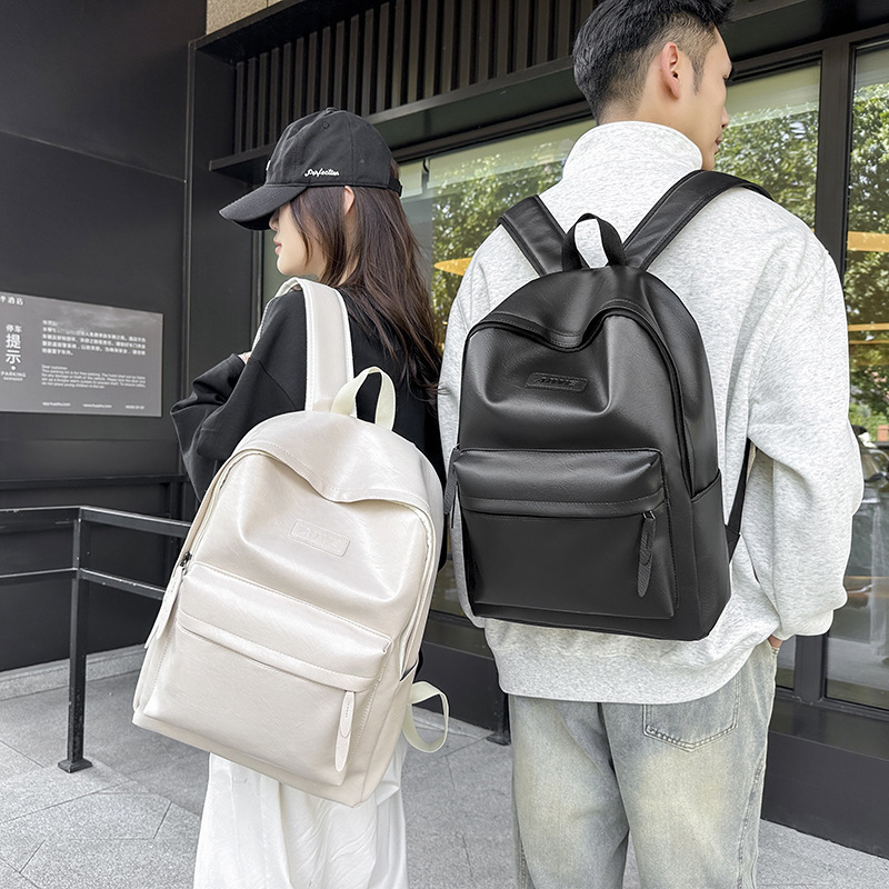 Large-Capacity Retro Casual Backpack New Pu Soft Leather Texture Student School Bag Water-Repellent Trendy Travel Backpack