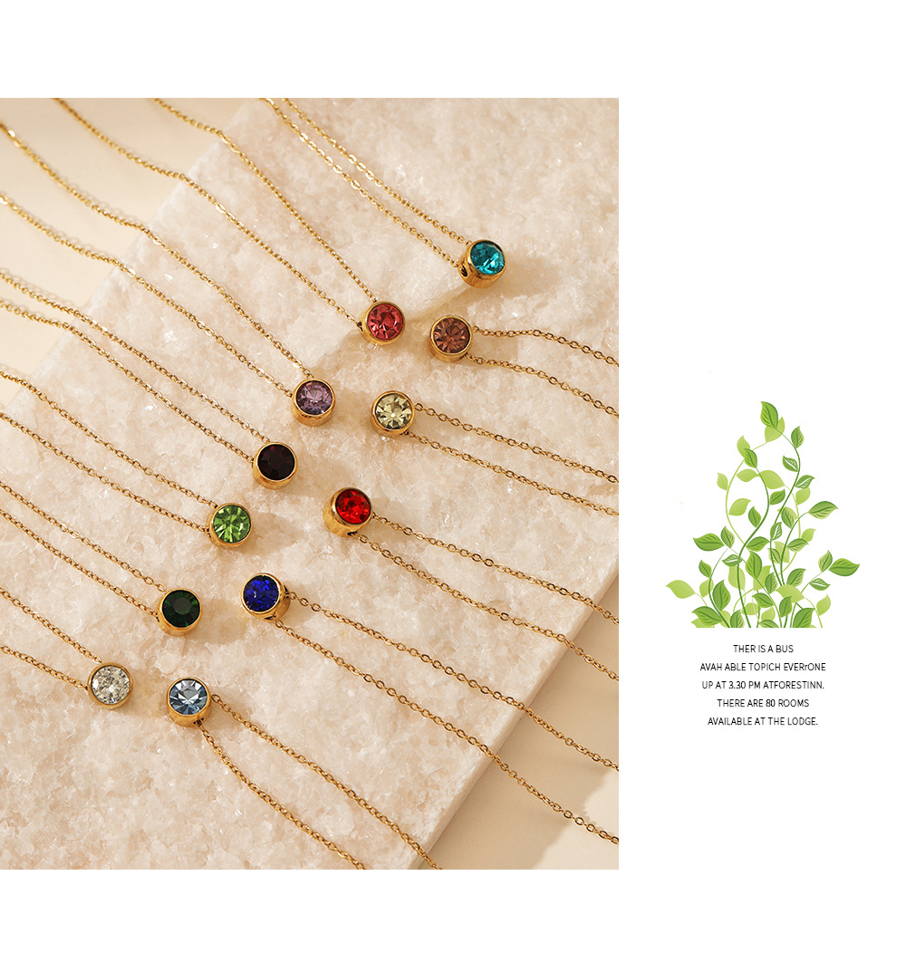 Simple Style Round Stainless Steel Plating Rhinestones Pendant Necklace