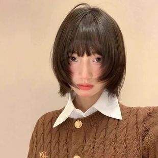 Hanni with short hair wig women's full head cover full bobo head short straight hair bobocos sister hair style