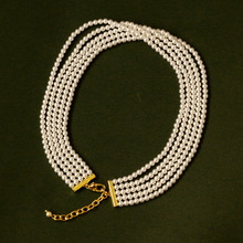 中古vintage五层施华洛玻璃珍珠项链秋冬法式设计米珠轻奢锁骨链