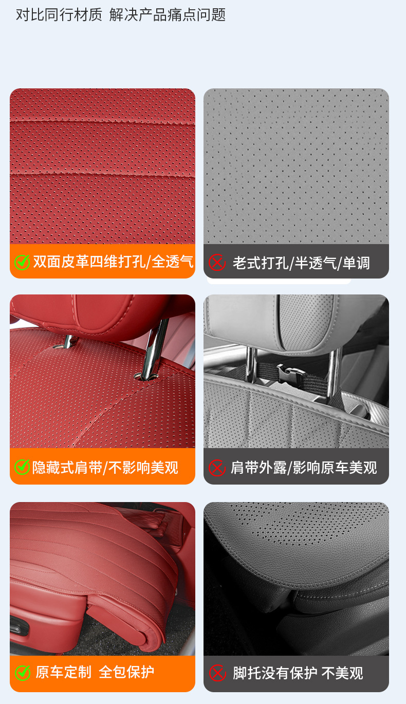 Suitable for 26 Models of Wenjie M7 Seat Cushions, Environmentally Friendly Nappa Leather Seat Covers, Universal Ventilated and Breathable Car Seat Cushion Covers for All Seasons