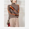 Contrast sleeves full imitation wool high neck knitted sweater for women in autumn and winter