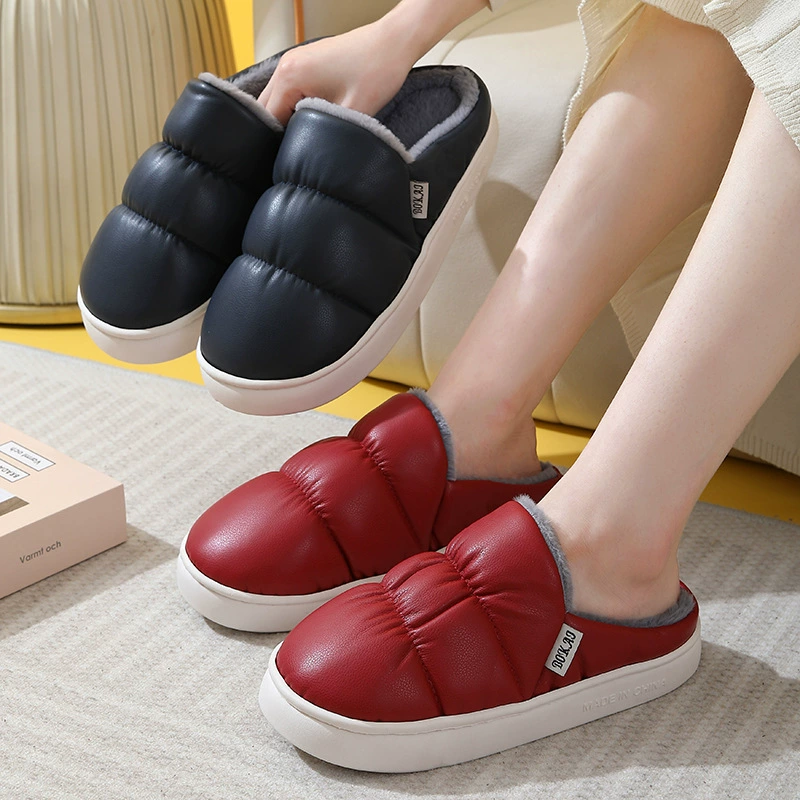 Тапочки из искусственной кожи женские осень и зима 2023 новая одежда для дома и улицы, теплая Нескользящая толстая подошва, водонепроницаемая для любителей Баотоу для мужчин
