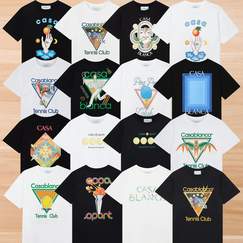 Cross-Border Casablanca Pure Cotton Short-Sleeve American-Style Trendy Niche Loose High-Street Fashion T-Shirt Cross-Border Casablanca Pure Cotton Short-Sleeve American-Style Trendy Niche Loose High-Street Fashion T-Shirt