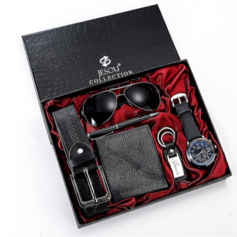Regalo de los hombres traje embalaje exquisito reloj + cinturón creativo simple combinación suit-6pcs/Set