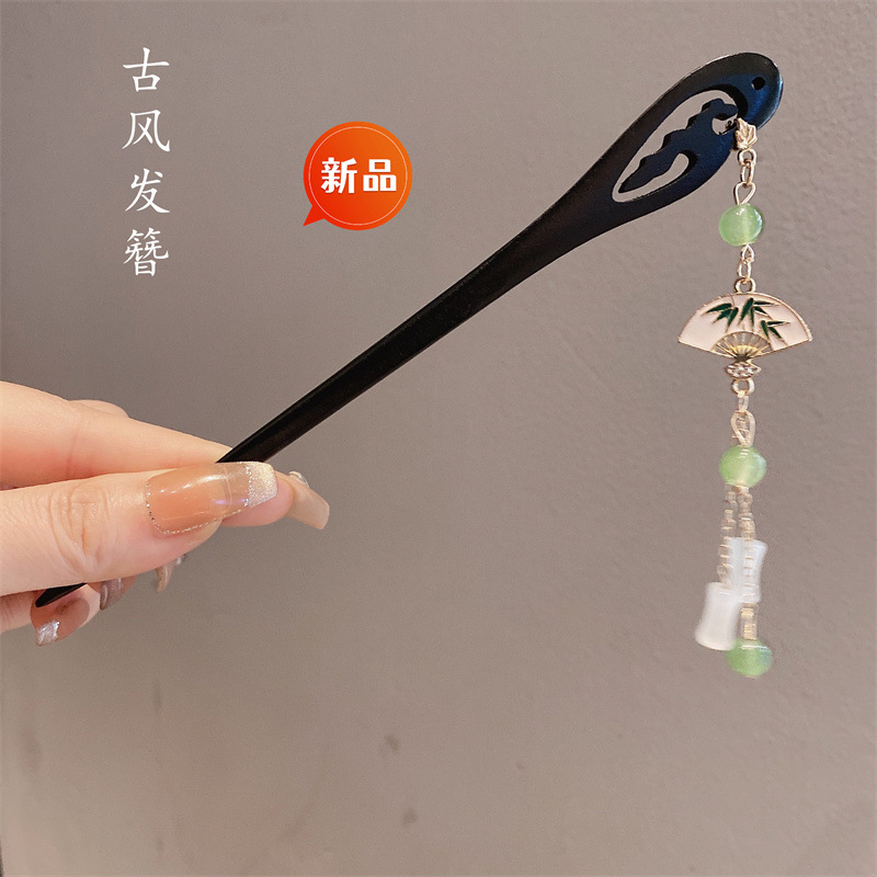 Nueva horquilla de estilo antiguo chino, horquilla de madera femenina, borla, paso a paso, nueva horquilla de estilo chino, horquilla simple