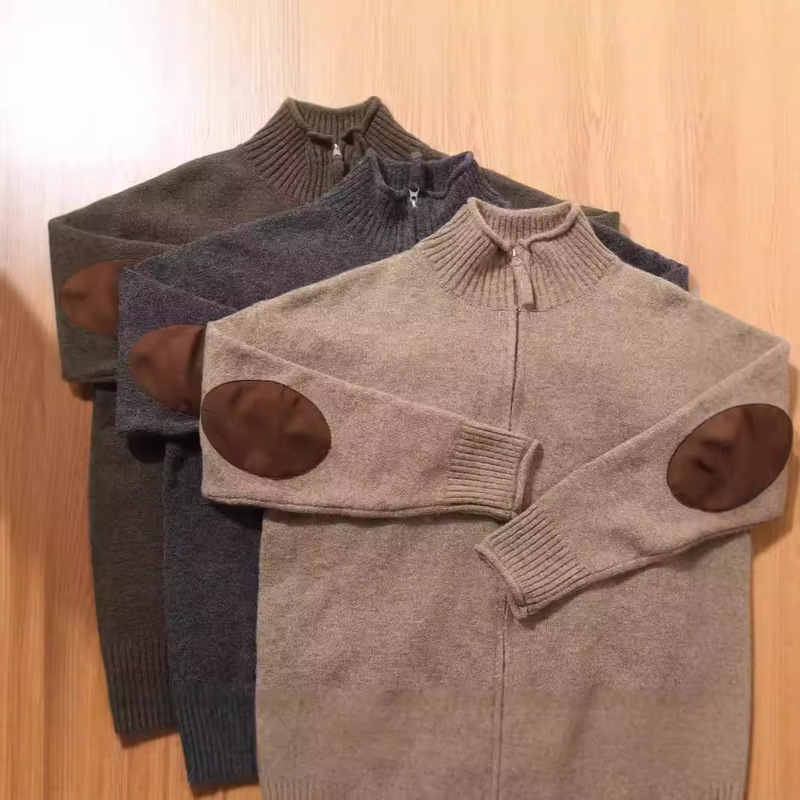 Foreign Trade Men's Japanese Fashion Brand Retro Knitted Elbow Patch Collar Cardigan Men's Loose Casual Sweater Jacket