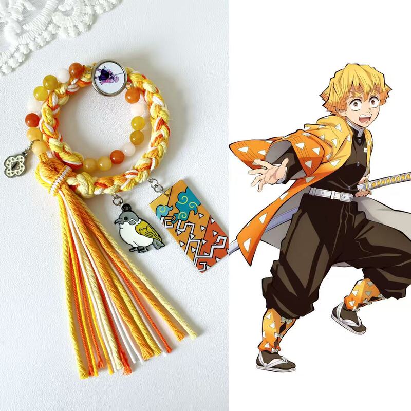Original Authentic New Kimetsu No Yaiba Double-Circle Reincarnation Bracelet Tanjiro Hashibira Butterfly Shinobu Nichirin Finished Hand-Woven Bracelet
