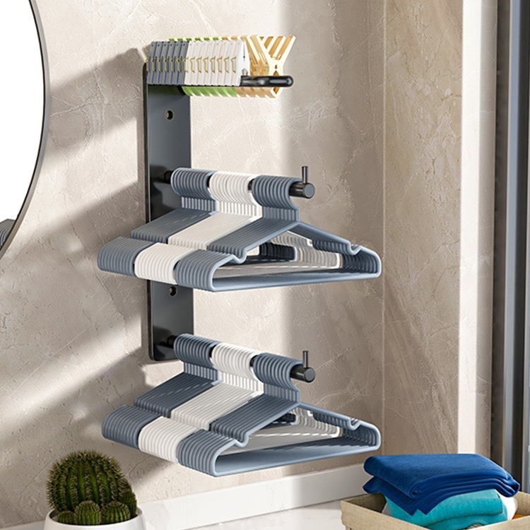 Hanger storage artifact balcony punch-free wall-mounted hanger hook clothes hanger storage and finishing shelf
