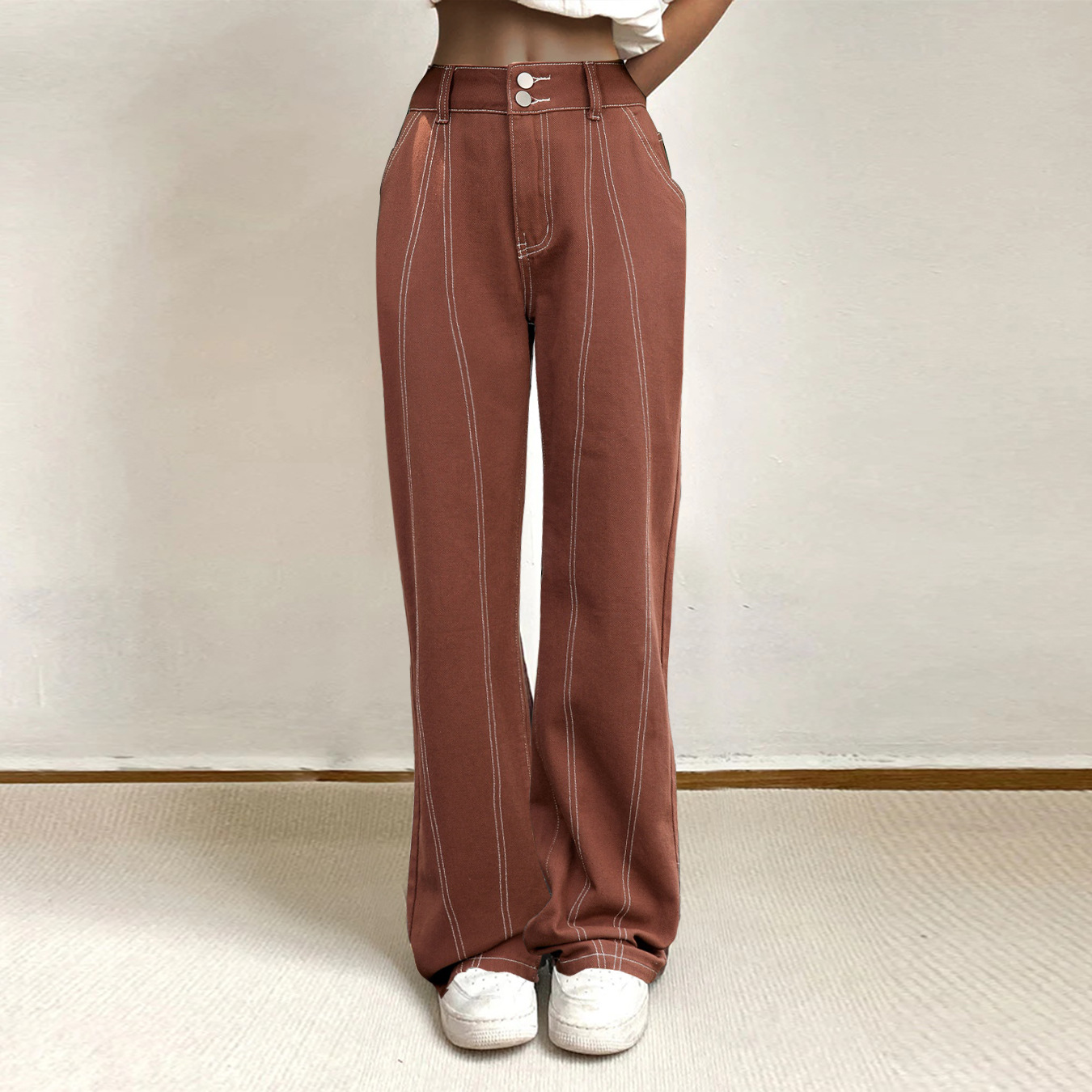 solid color retro wide leg loose jeans NSWL138405