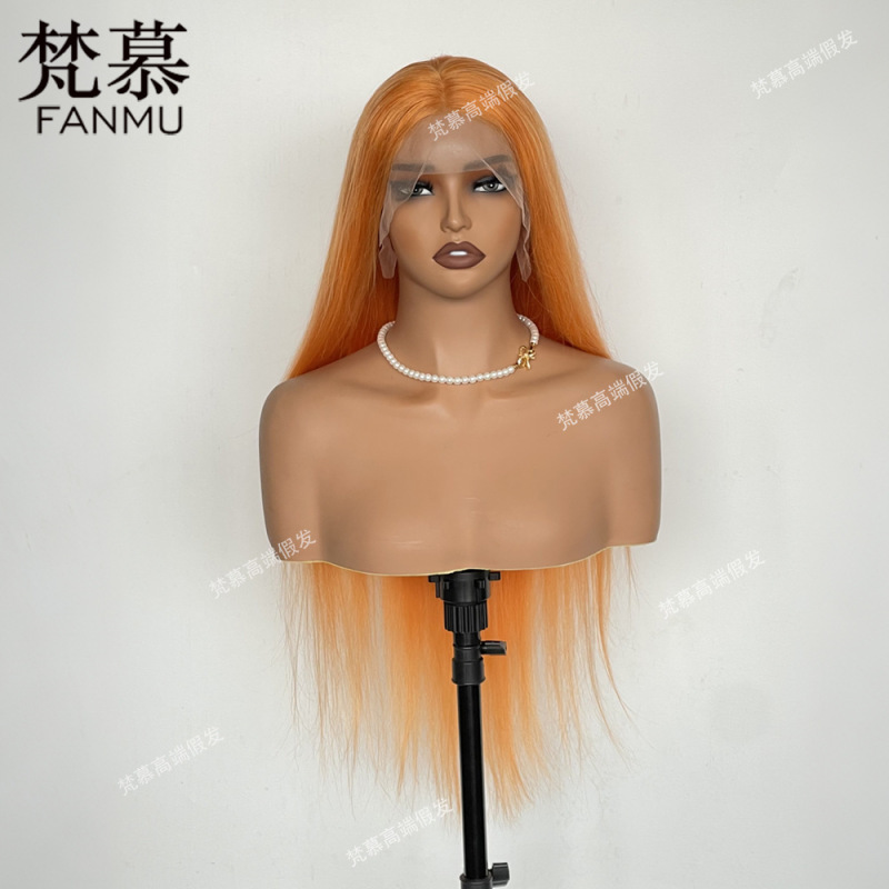 Own Factory, European and American Niche Eye-Catching Style, Bright Orange Long Straight Front Lace Wig, Stage/Party