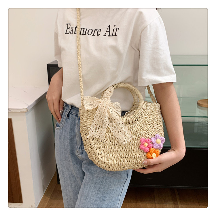 Women's Medium Straw Flower Bow Knot Fashion Weave Oval String Straw Bag display picture 1