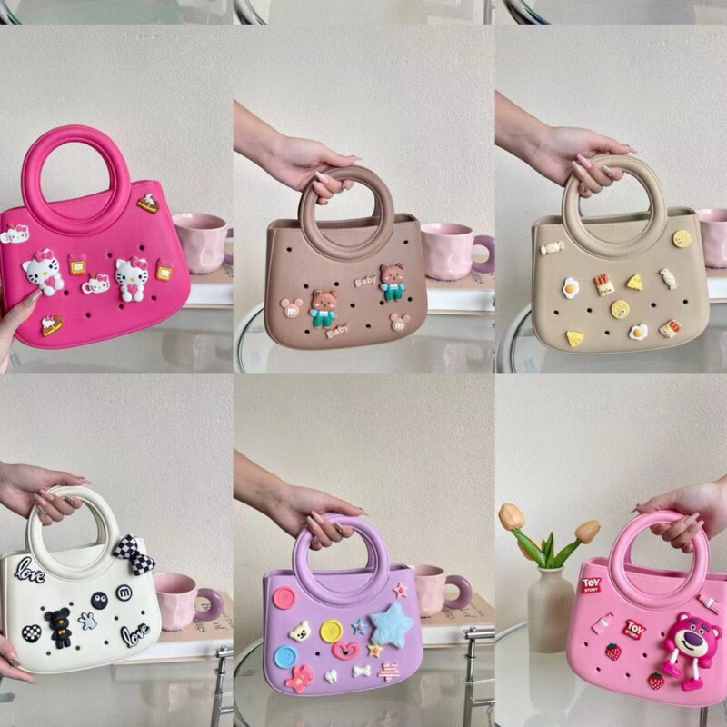 Eva Pure Color DIY Hole Bag Waterproof Cosmetics Bag Vegetable Basket Beach Bag Fashionable Cut Out Travel Hand Bag