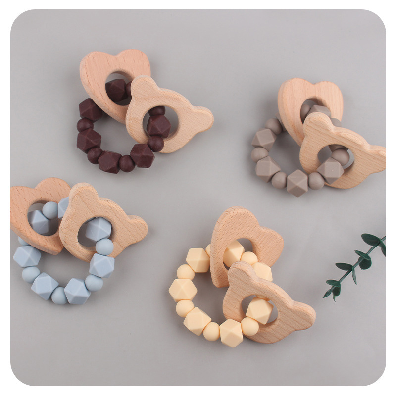 Nuevos artículos para bebés dibujos animados cabeza de haya creativo bebé silicona mordiendo dientes molares pulsera de goma de diente