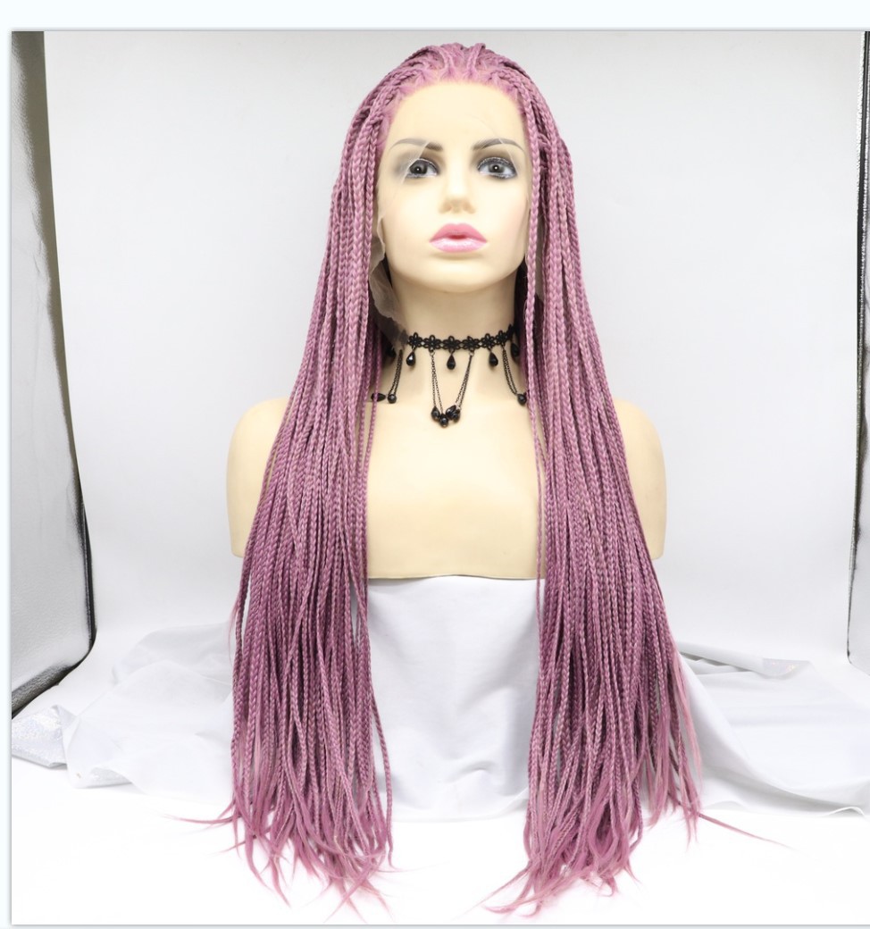 Comercio exterior Moda europea y americana Peluca de fibra química Mujer Morado oscuro Cabello largo y liso Trenza pequeña Tablero de seda de alta temperatura al por mayor