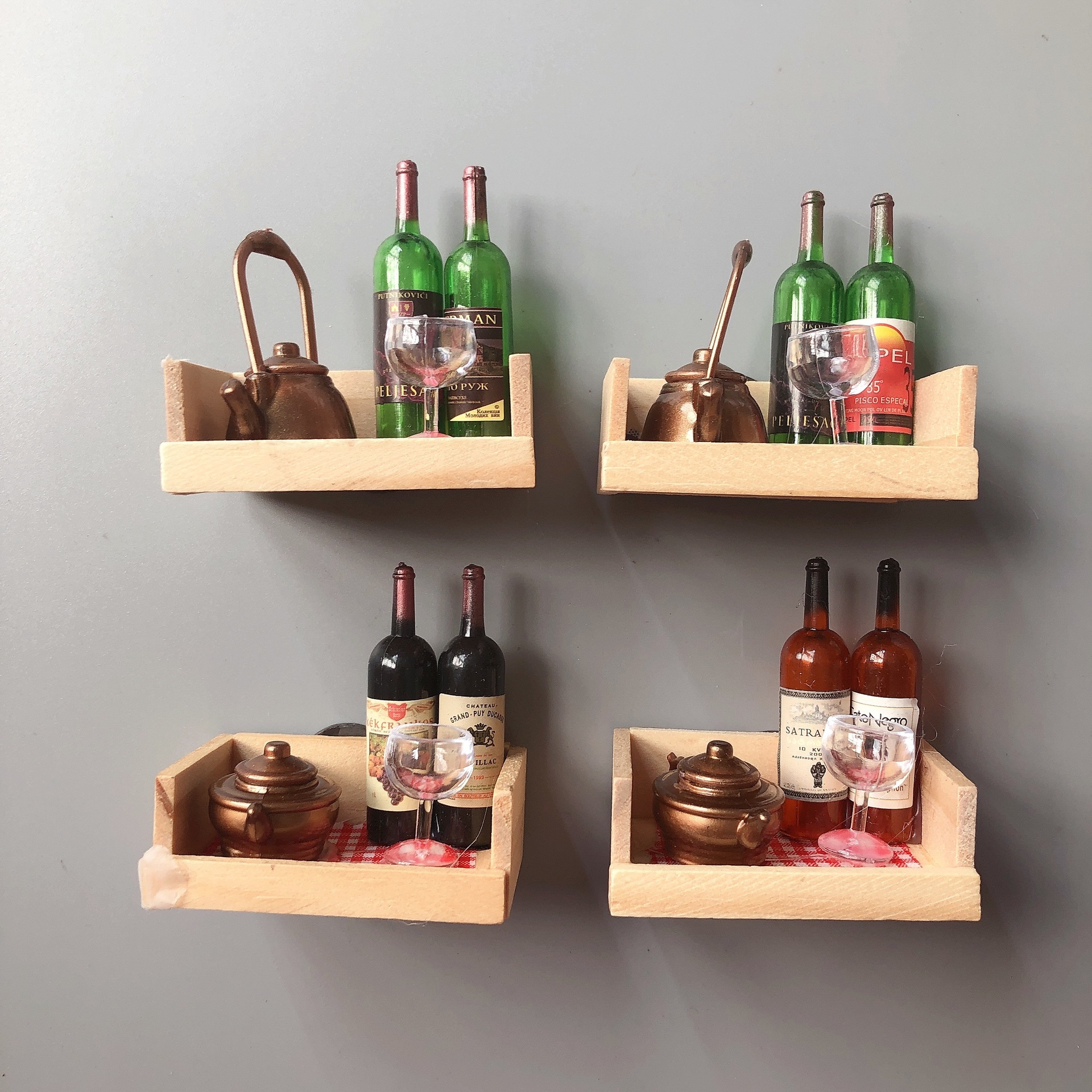Mini comida y juego decoración refrigerador pegatinas accesorios para el hogar botella de vino gabinete de madera cesta de dibujos animados fruta pegatinas magnéticas nota Mensaje de papel
