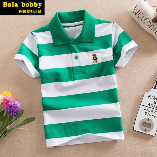 Bala bala summer short-sleeved T-shirt Polo shirt stretch cotton 1-12 years old shirt for big children with striped lapel