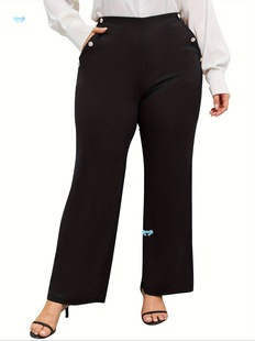 Plus Size Solid Flared Leg Pants Elegant Slim Slant Pockets