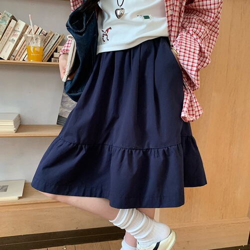 Spring and summer fluffy a-line skirt for women 2026 new style large size fat mm all-matching slimming high waist simple middle skirt
