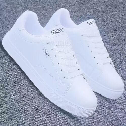 Men's white casual shoes Korean style versatile trendy board shoes  autumn new leather surface waterproof soft sole student shoes Pengrui