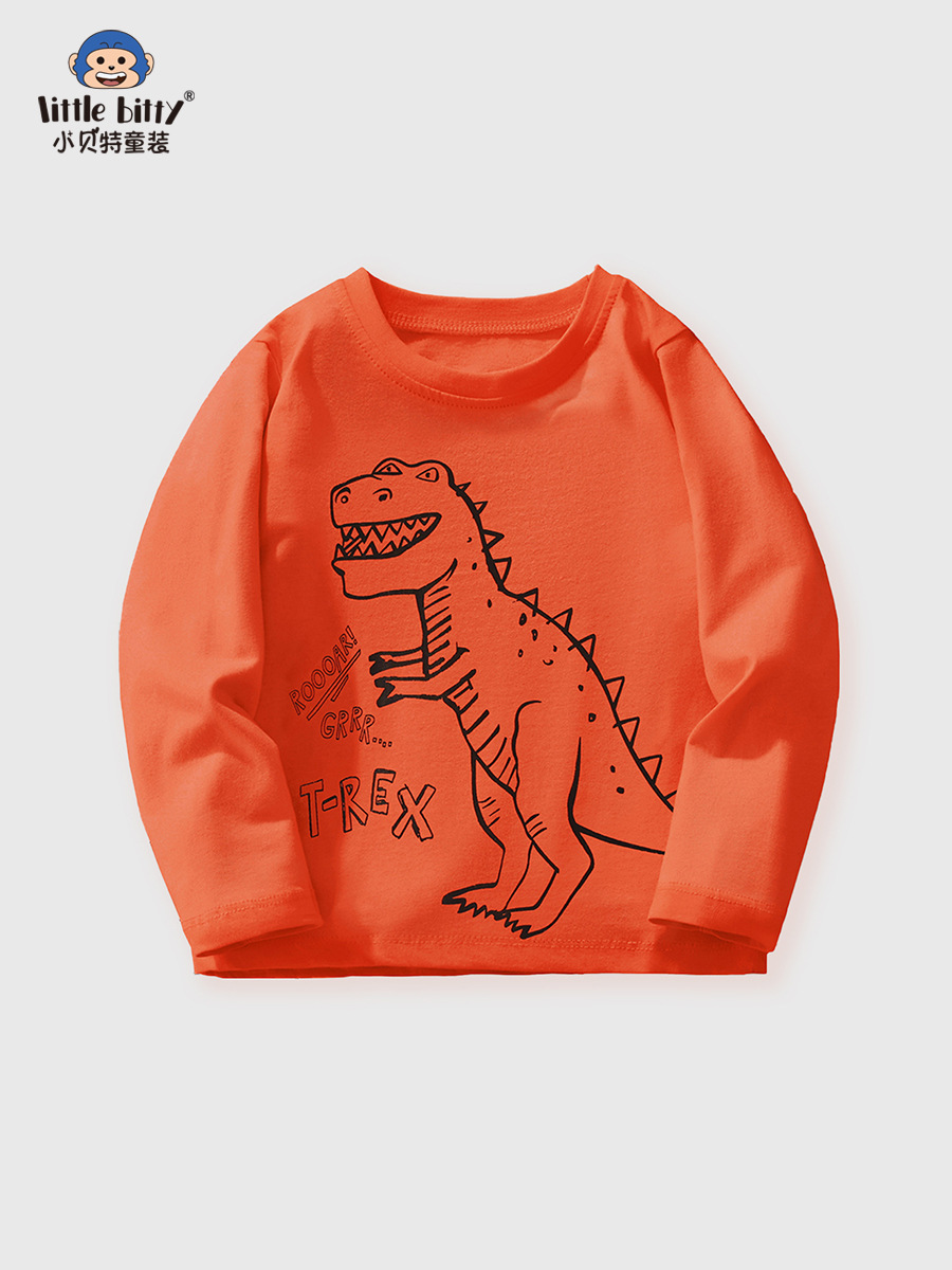 25 Cross-Border Kidsren's Clothing Autumn and Winter Boys' Long-Sleeved T-Shirt Pullover European and American Style Dinosaur Print Round Neck Knitted Top