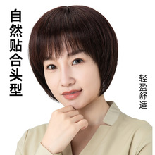 中老年女士波波头真发混丝全头套假头发妈妈玫瑰内网发套透气舒适